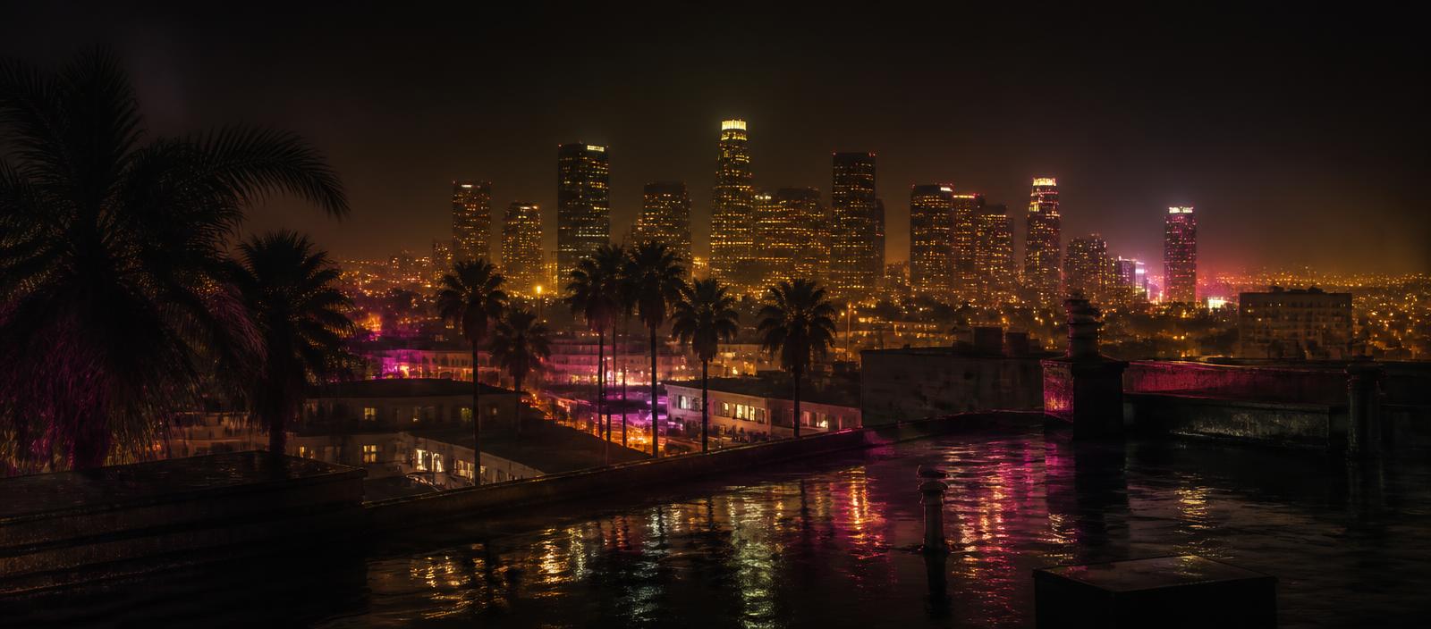 Cidade à noite com luzes neon